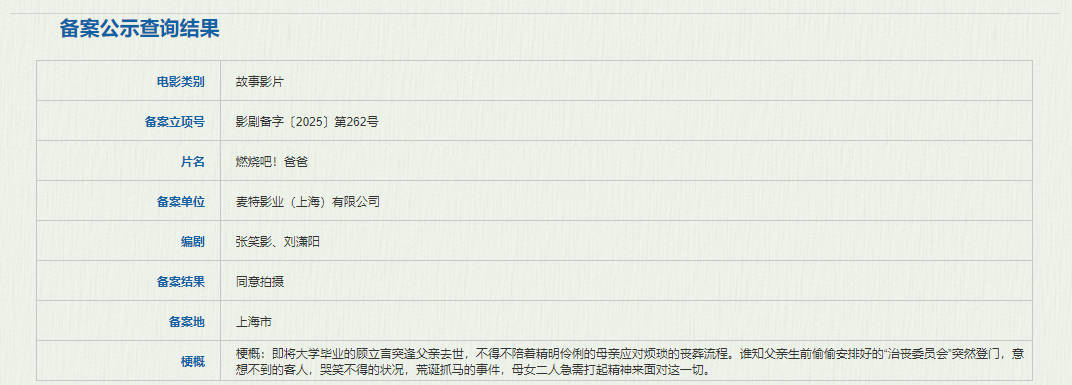 感受荒诞抓马的身后事 《燃烧吧！爸爸》备案立项-起点剧情网