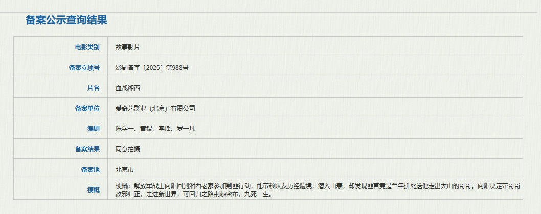 《血战湘西》立项！解放军剿匪 带血亲重归正道-起点剧情网